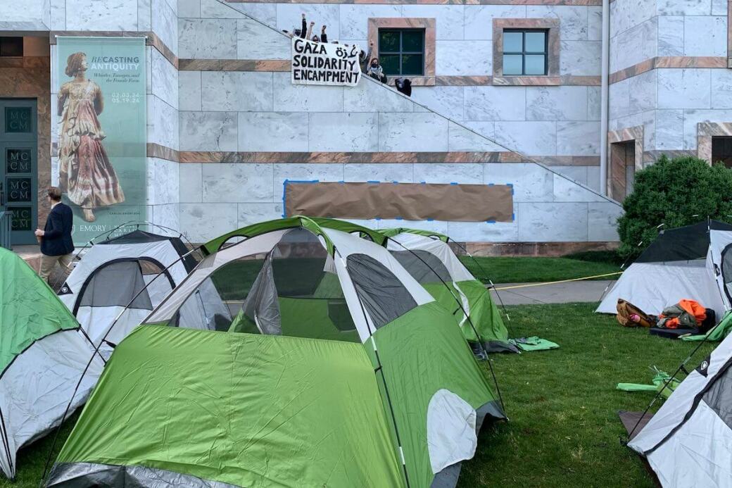 THE PROTEST ENCAMPMENT AT EMORY UNIVERSITY: PROTESTERS ARE DEMANDING AN END TO THE GENOCIDE IN GAZA AND IMMEDIATE DIVESTMENT FROM ISRAEL & ‘COP CITY.’
